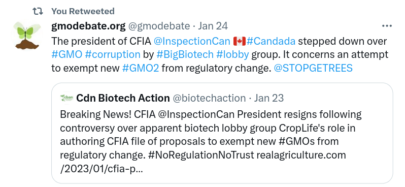 President CFIA 🇨🇦 Canada steps down over GMO 2.0 corruption